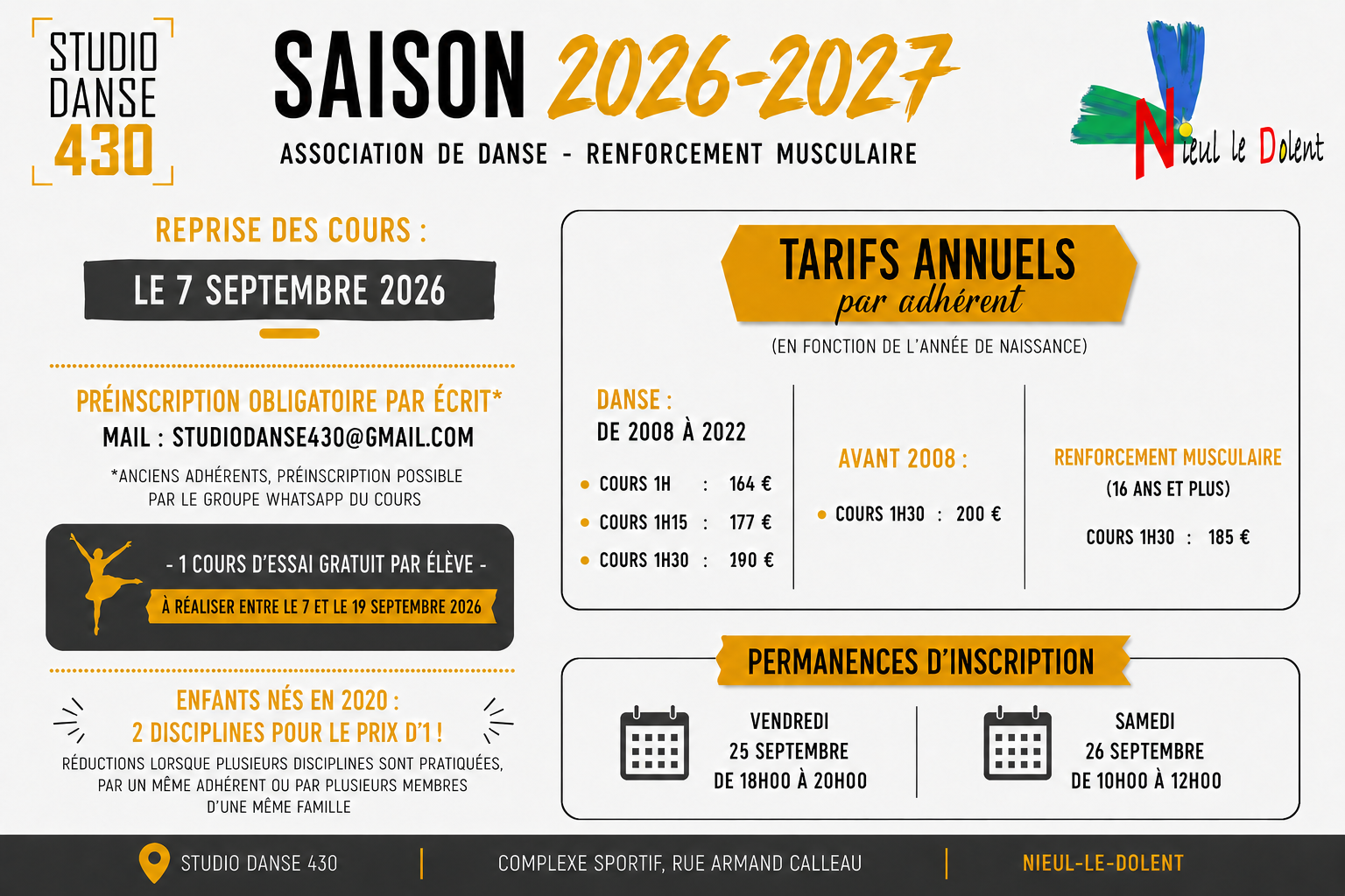 INSCRIPTIONS SAISON 2026 - 2027