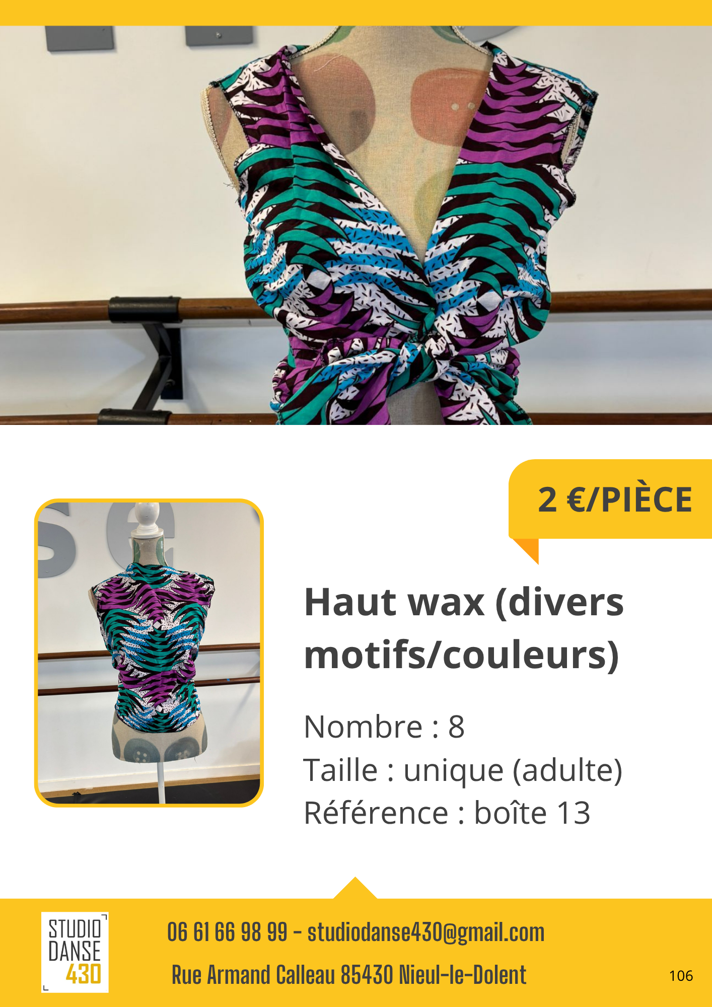 Haut wax (divers motifslcouleurs)