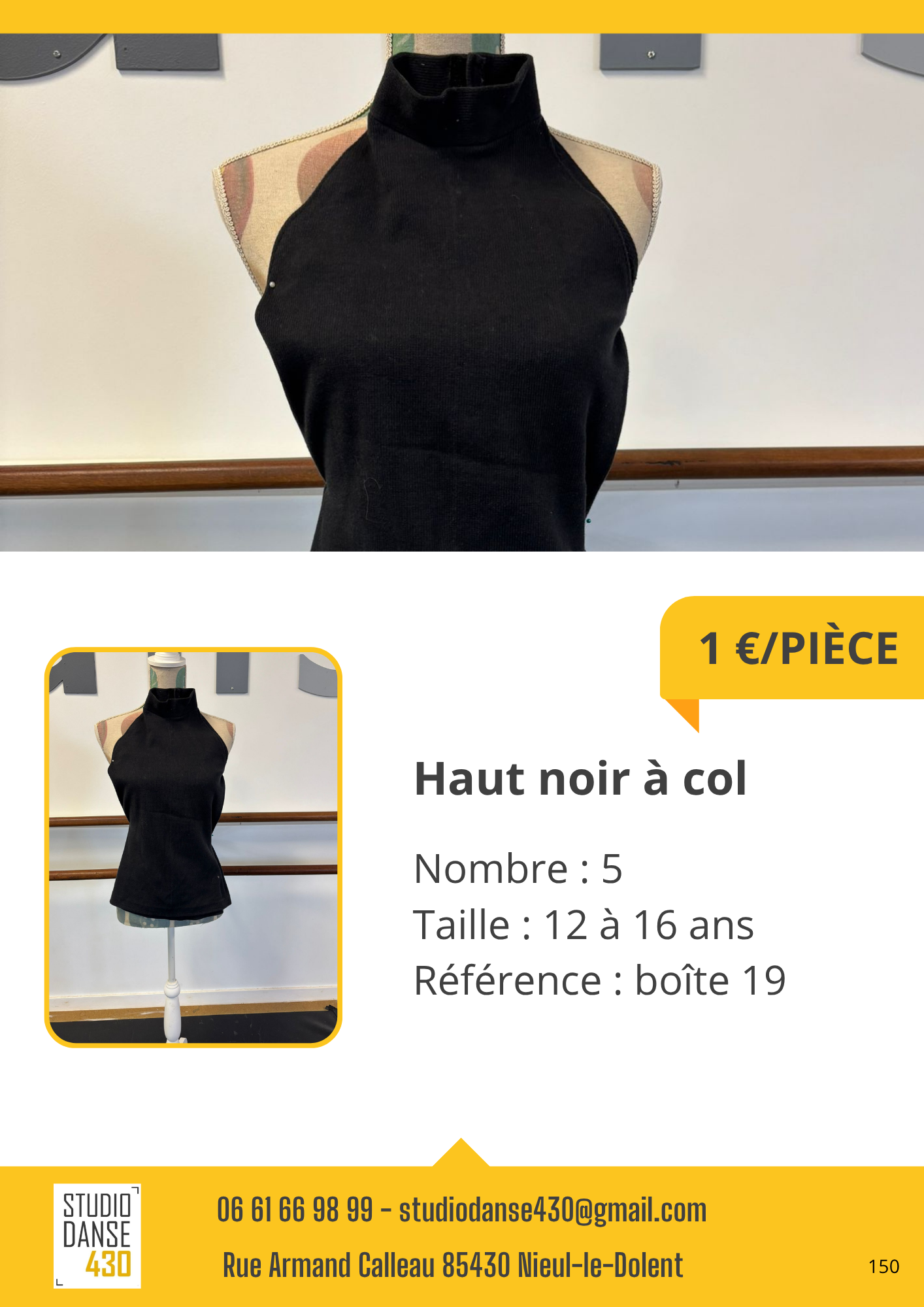 PIÈCE Haut noir à col