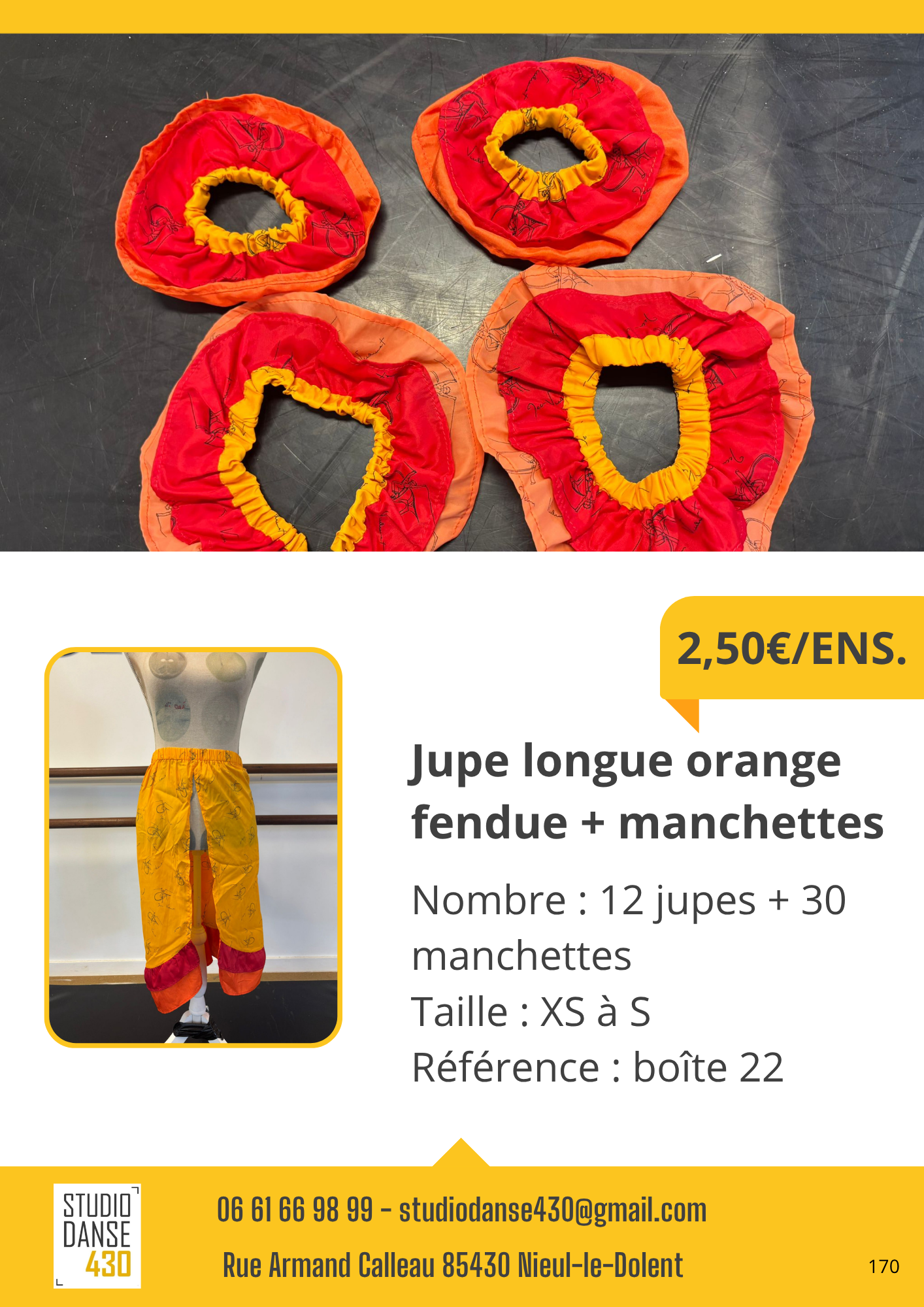 Jupe longue orange fendue manchettes