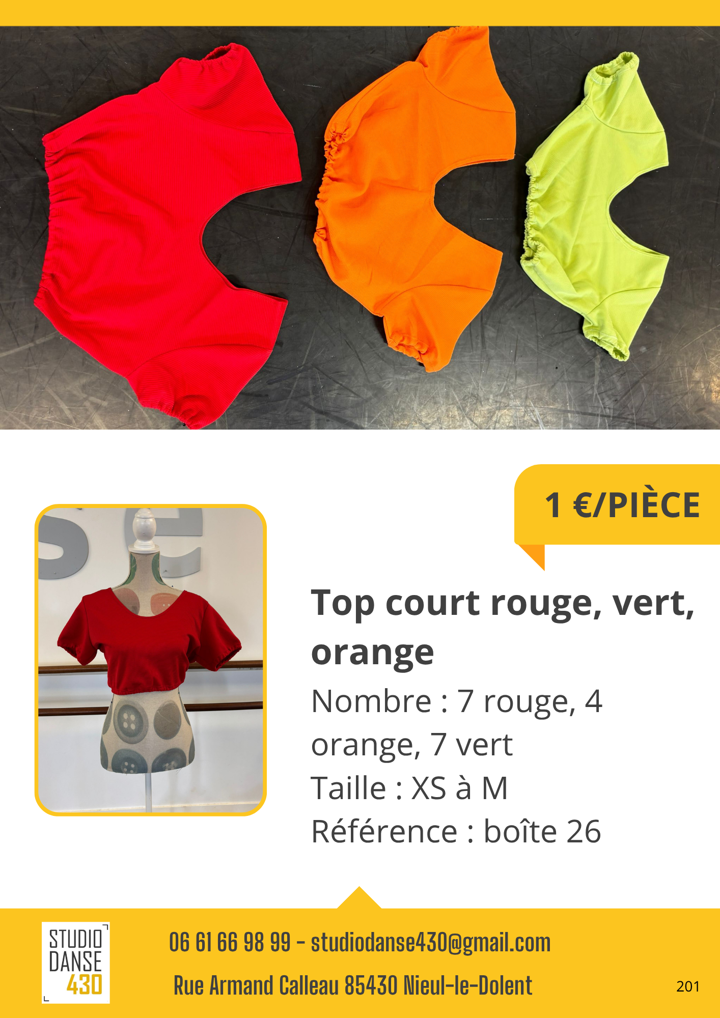 PIÈCE Top court rouge, vert, orange