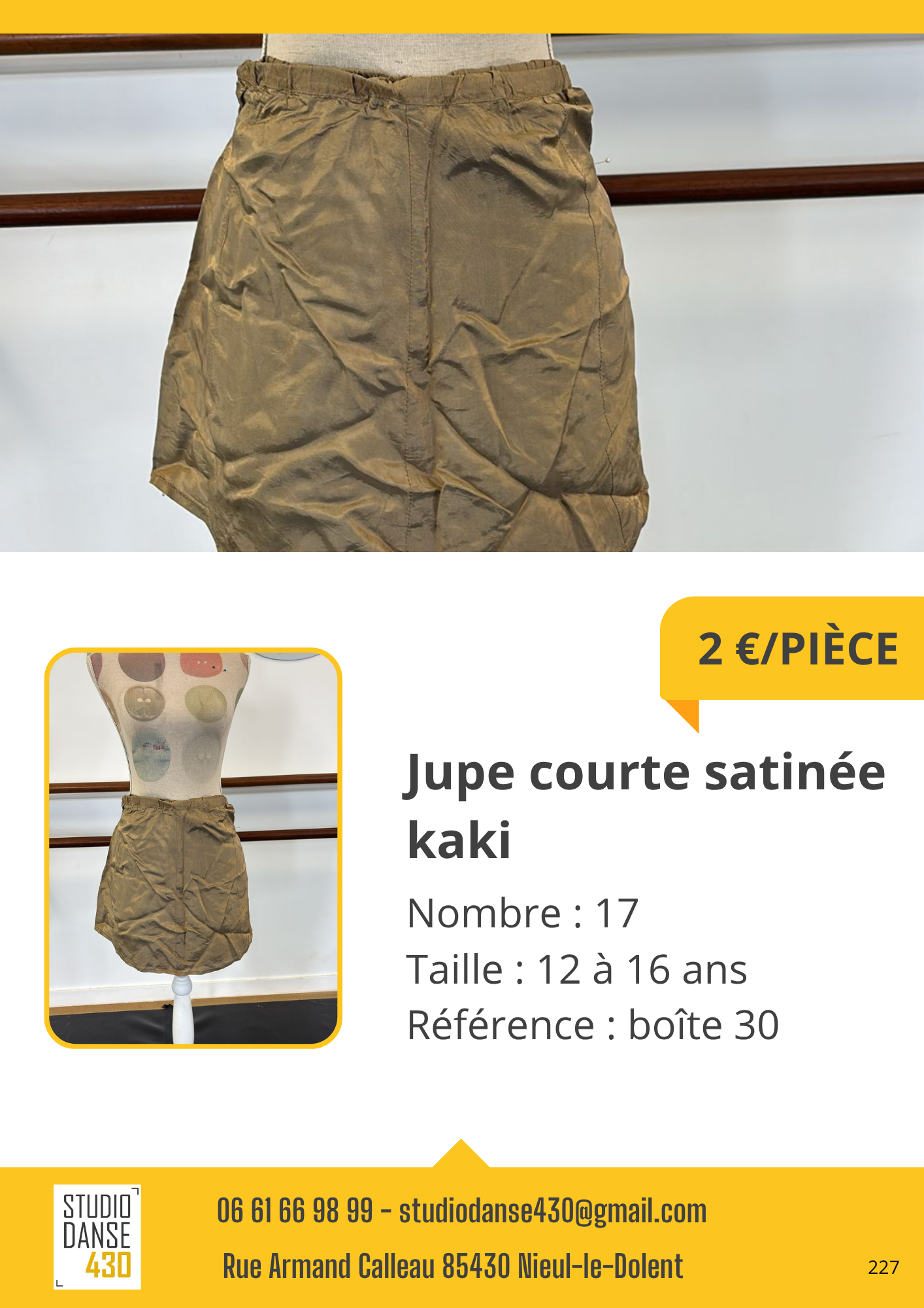 Jupe courte satinée kaki