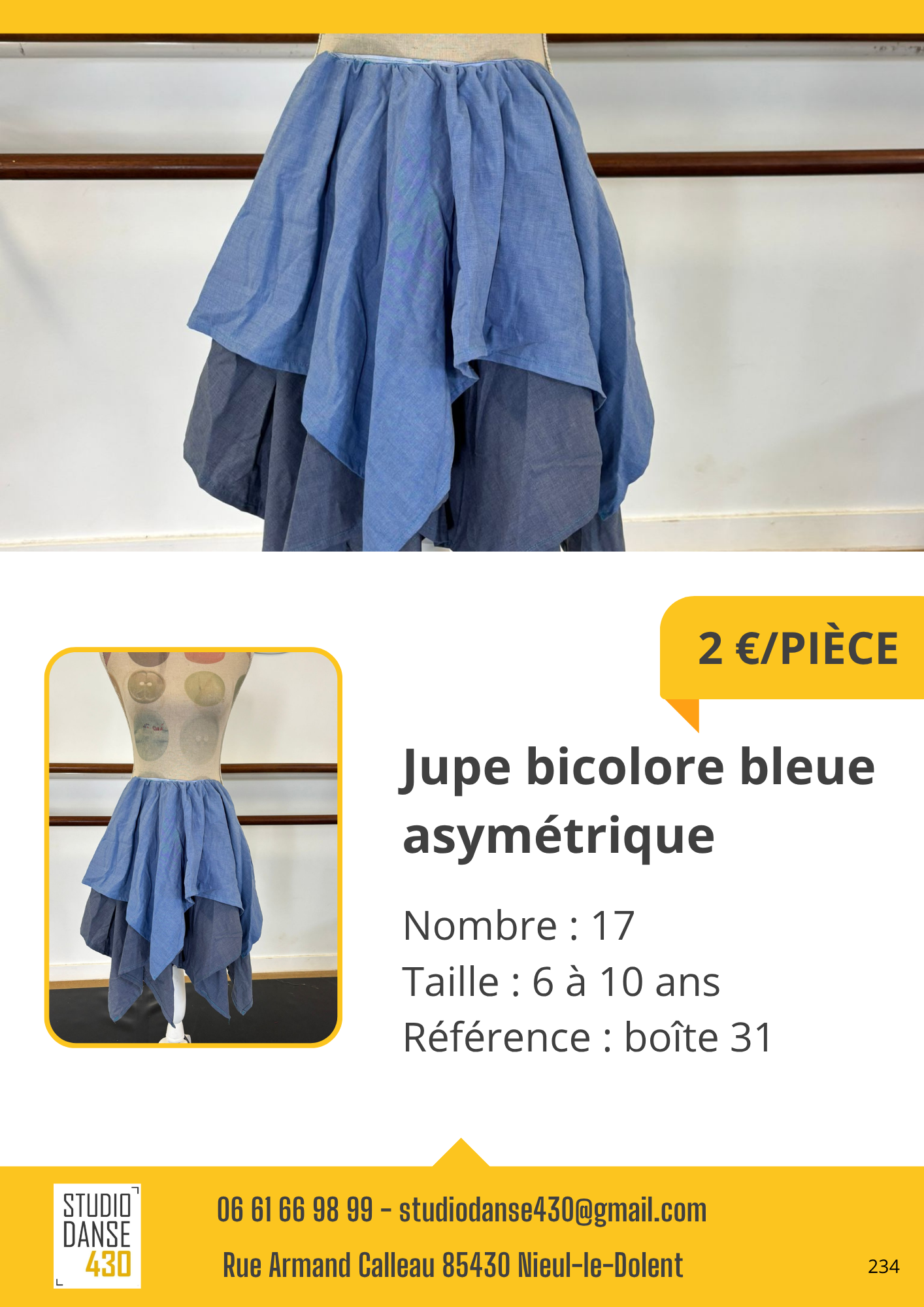 Jupe bicolore bleue asymétrique