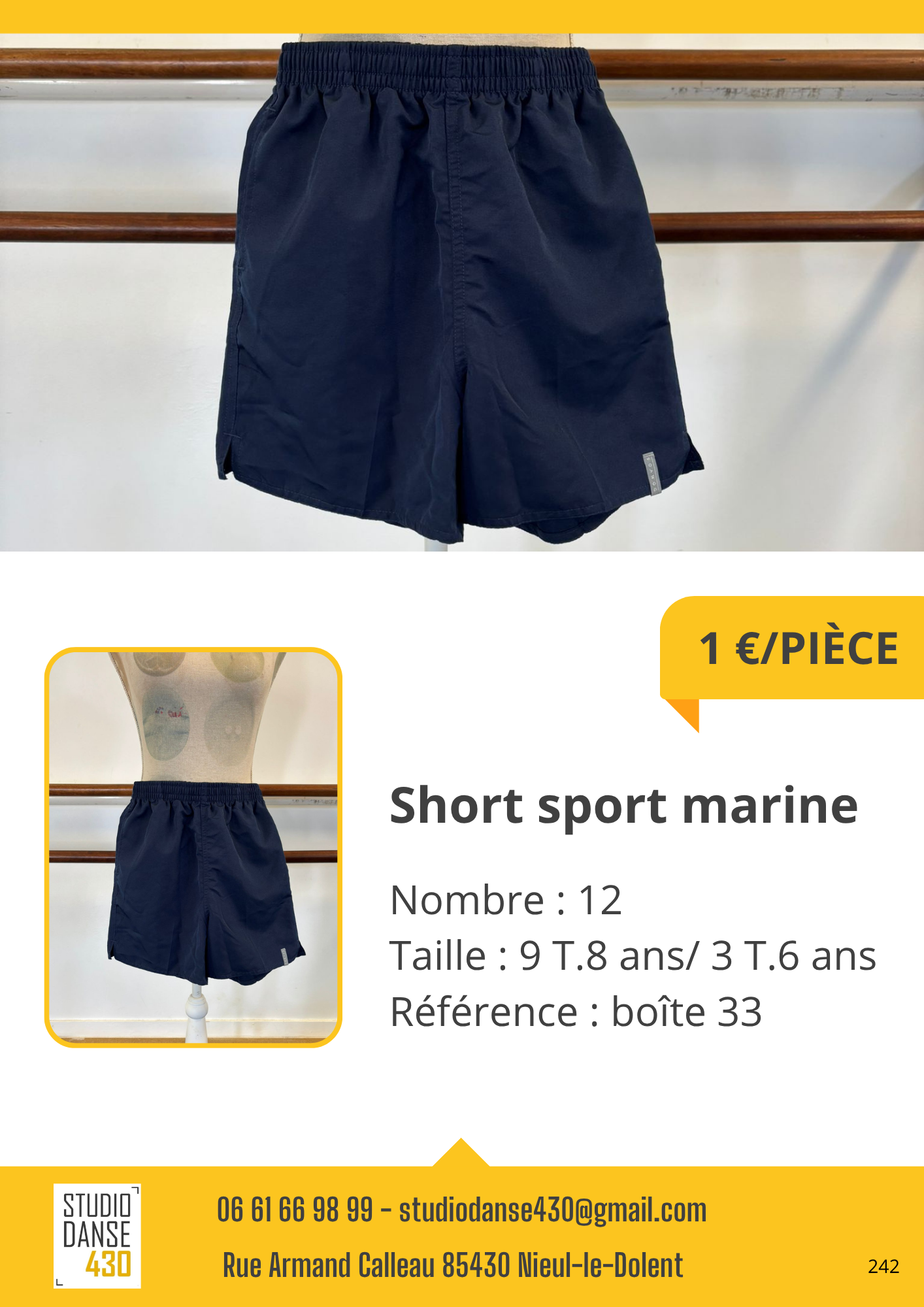 PIÈCE Short sport marine
