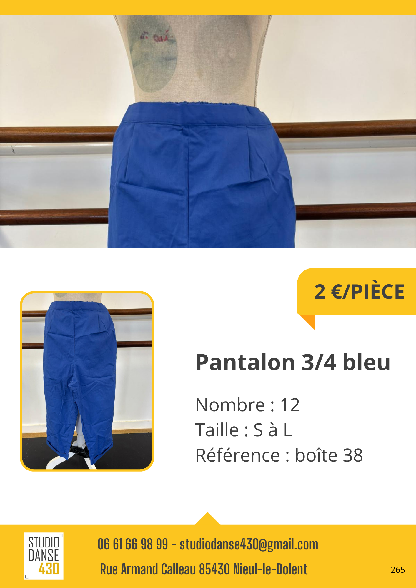 Pantalon 3/4 bleu