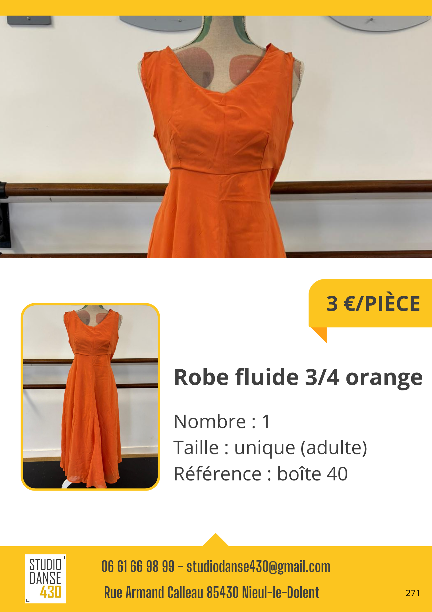 Robe fluide 3/4 orange