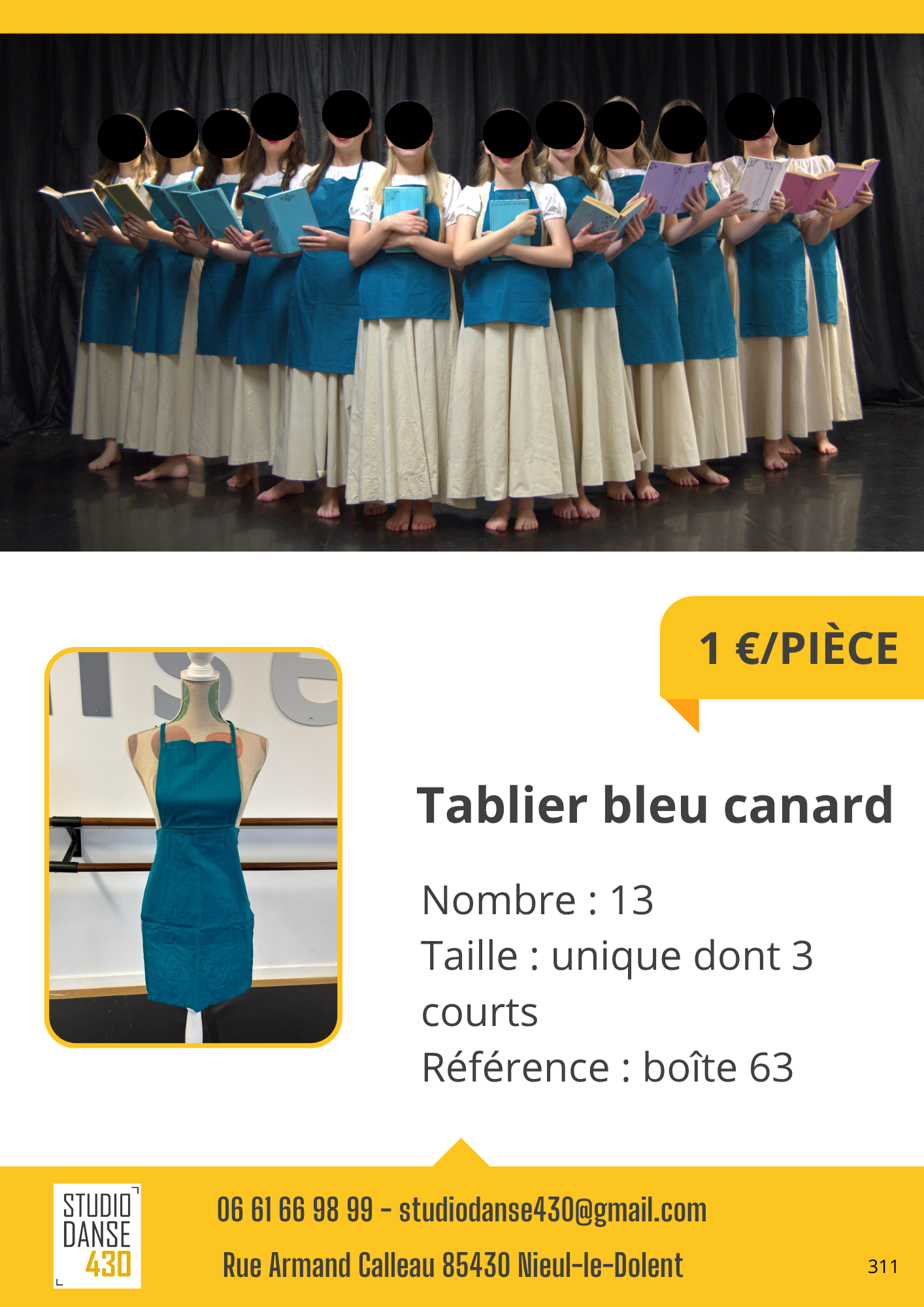 PIÈCE Tablier bleu canard