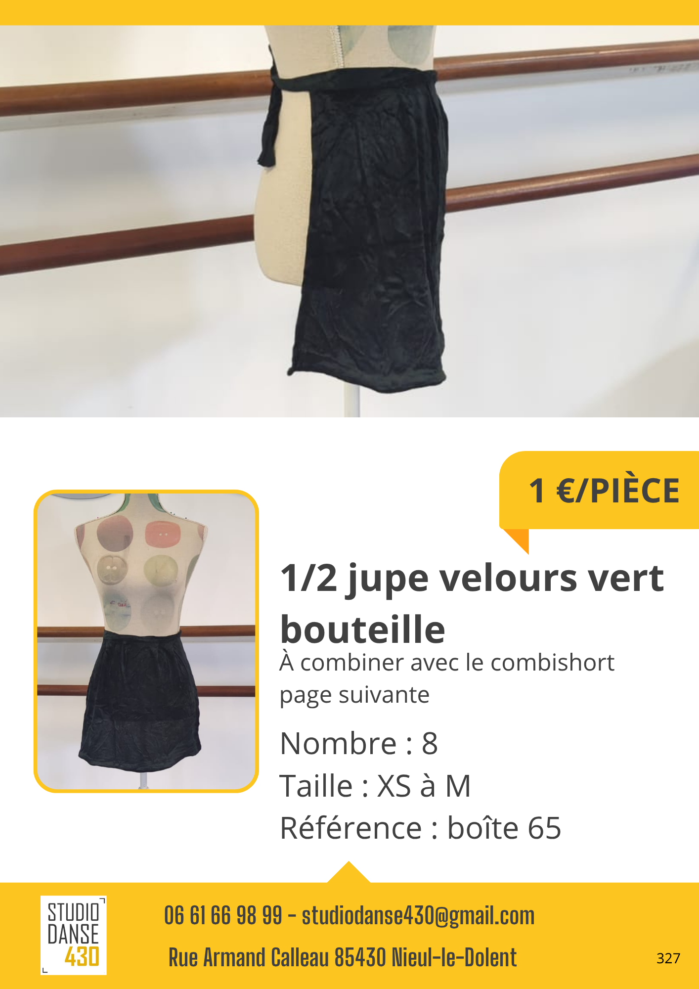 PIÈCE 1/2 jupe velours vert bouteille À combiner avec le combishort page suivante