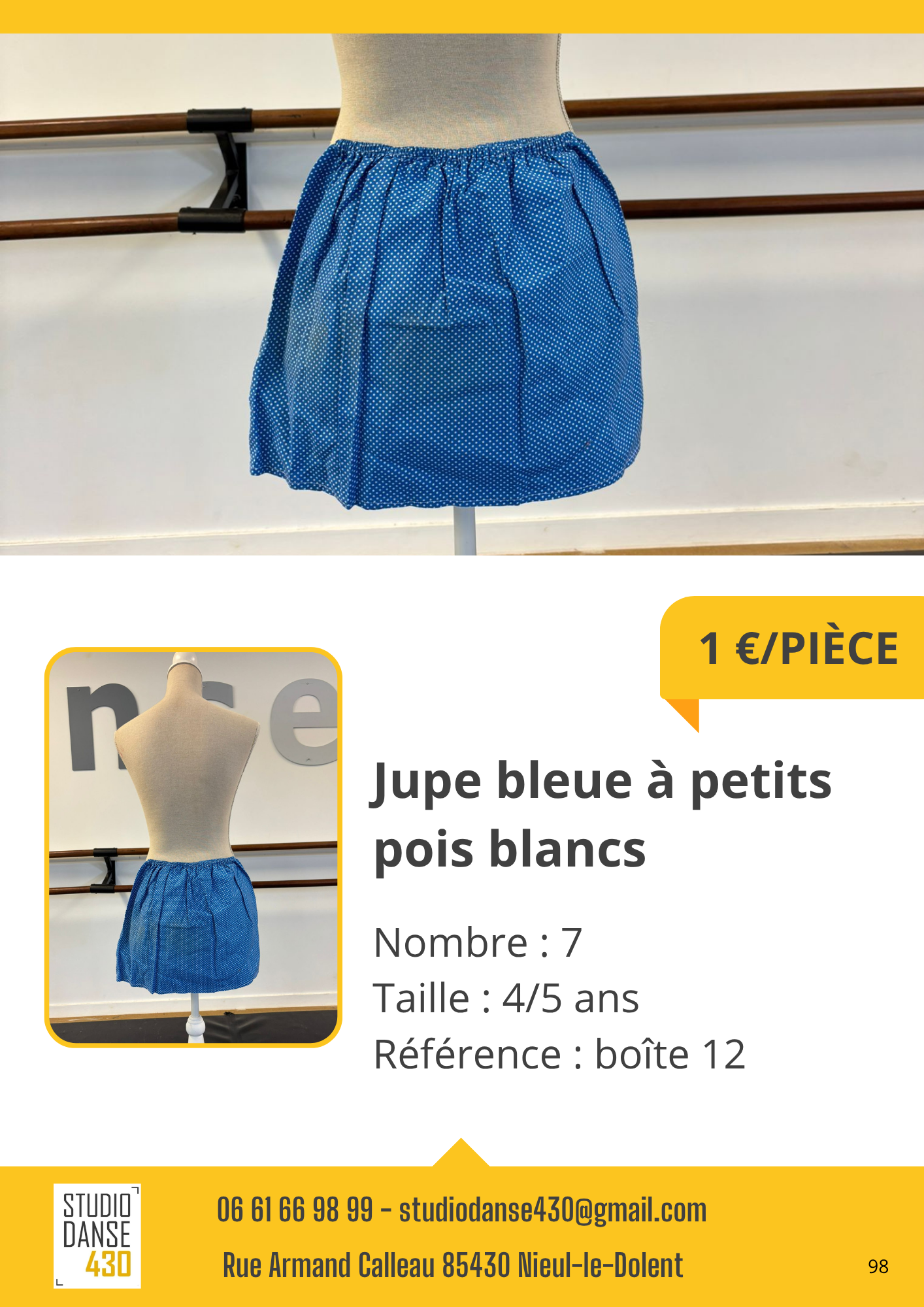 PIÈCE Jupe bleue à petits pois blancs